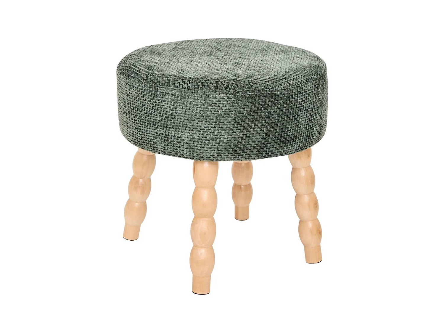 Tabouret rond rembourré tissu vert et pieds en bois - Diamètre 39 x Profondeur 38 x Hauteur 38 cm
