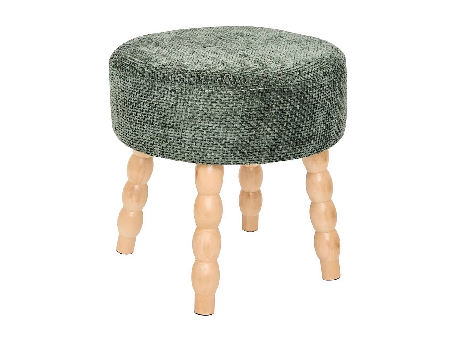 Tabouret rond rembourré tissu vert et pieds en bois - Diamètre 39 x Profondeur 38 x Hauteur 38 cm
