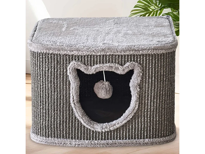 Maison pour chats avec griffoirs en sisal gris 40x40x27cm