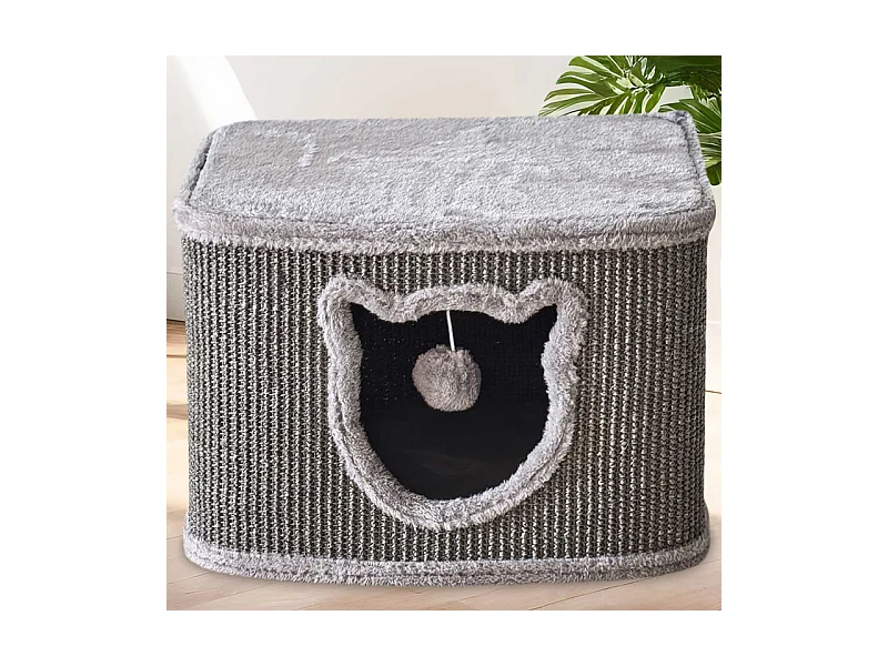 Maison pour chats avec griffoirs en sisal gris 40x40x27cm