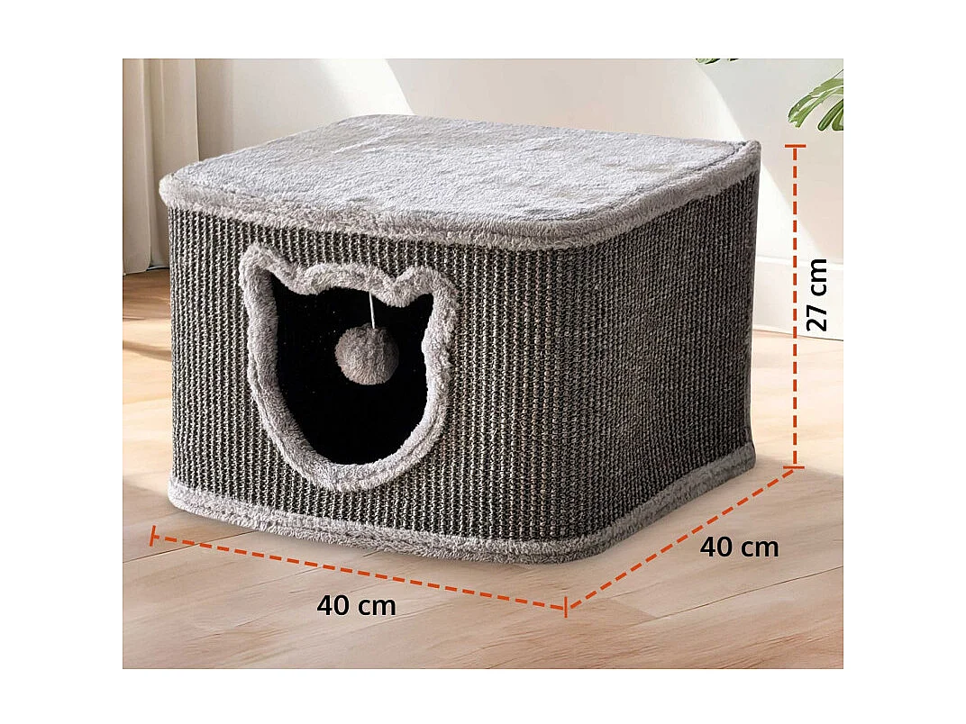 Maison pour chats avec griffoirs en sisal gris 40x40x27cm