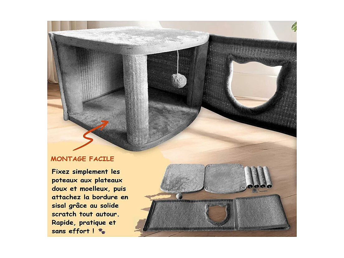 Maison pour chats avec griffoirs en sisal gris 40x40x27cm