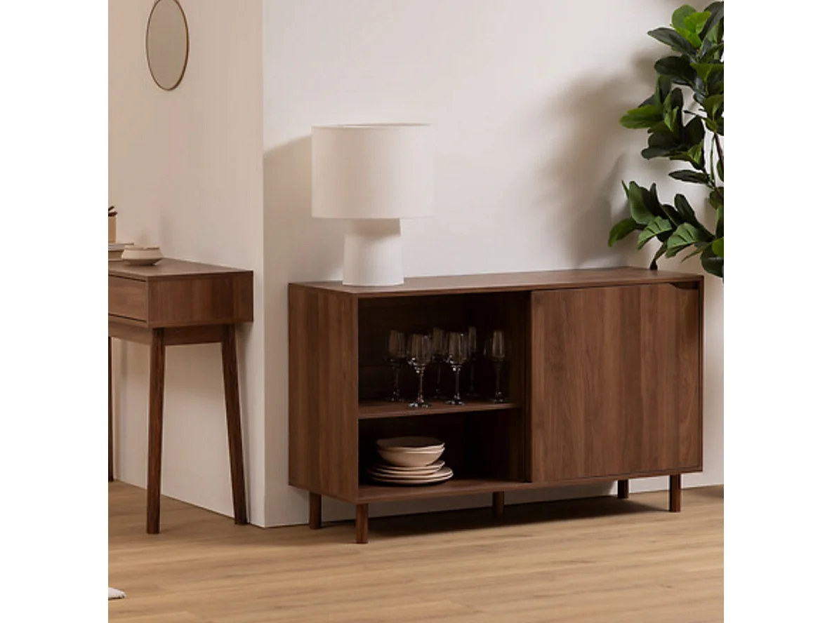 Buffet 2 portes coulissantes coloris effet bois foncé - Longueur 120 x Profondeur 40 x Hauteur 72 cm
