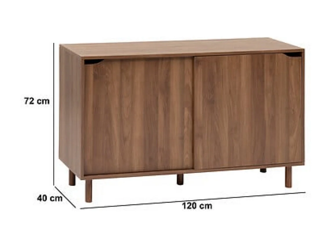 Buffet 2 portes coulissantes coloris effet bois foncé - Longueur 120 x Profondeur 40 x Hauteur 72 cm