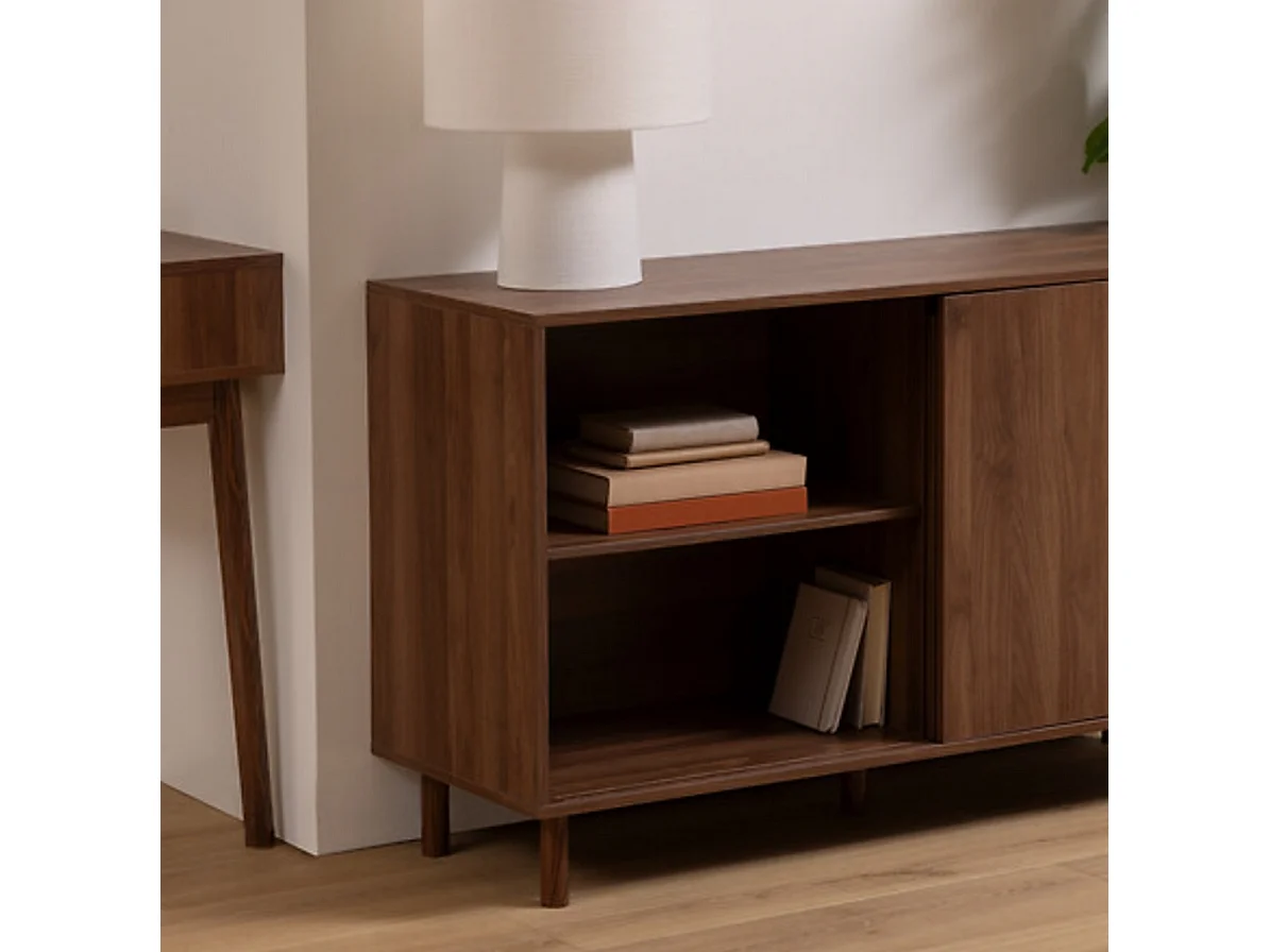 Buffet 2 portes coulissantes coloris effet bois foncé - Longueur 120 x Profondeur 40 x Hauteur 72 cm