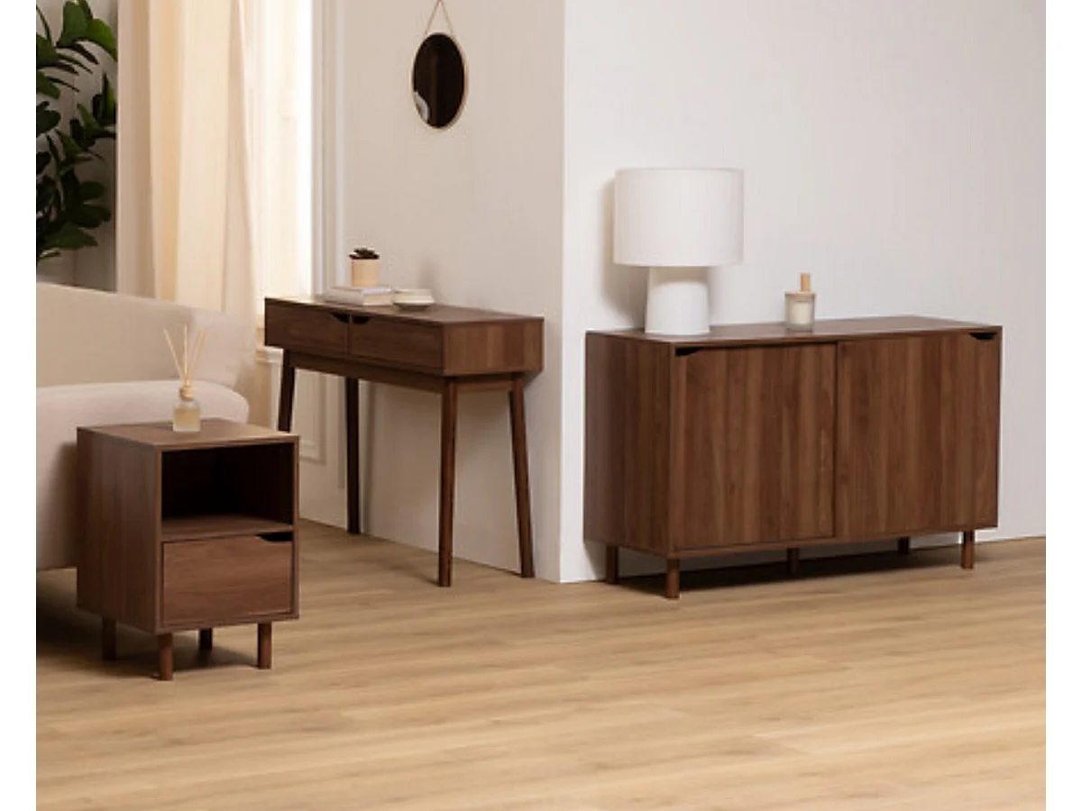 Buffet 2 portes coulissantes coloris effet bois foncé - Longueur 120 x Profondeur 40 x Hauteur 72 cm