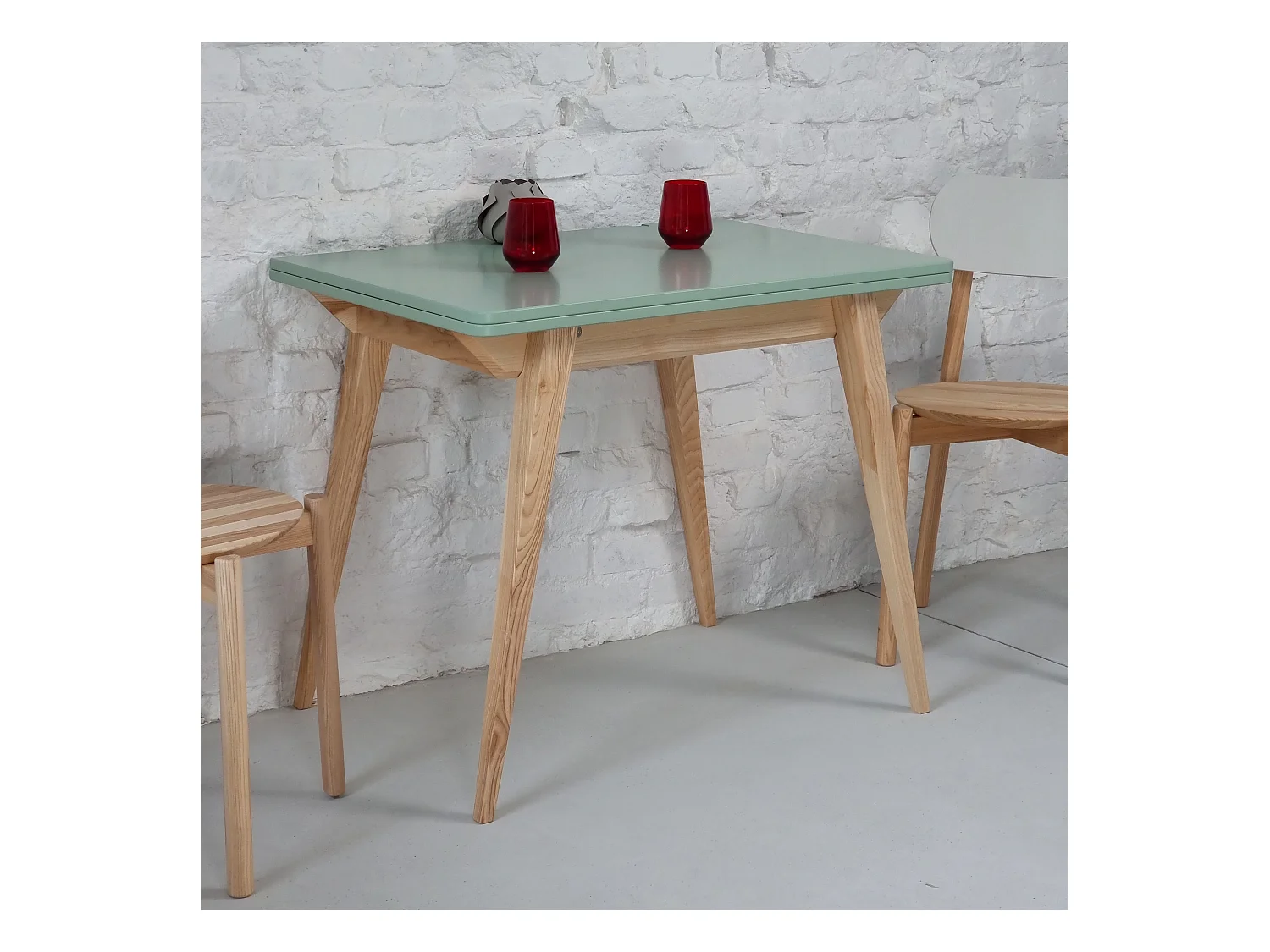 Table à manger extensible 90x65 Envelope Vert Sauge