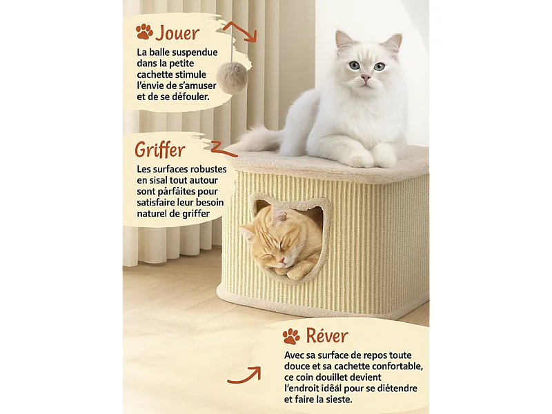 Maison pour chats avec griffoirs en sisal Beige 40x40x27cm