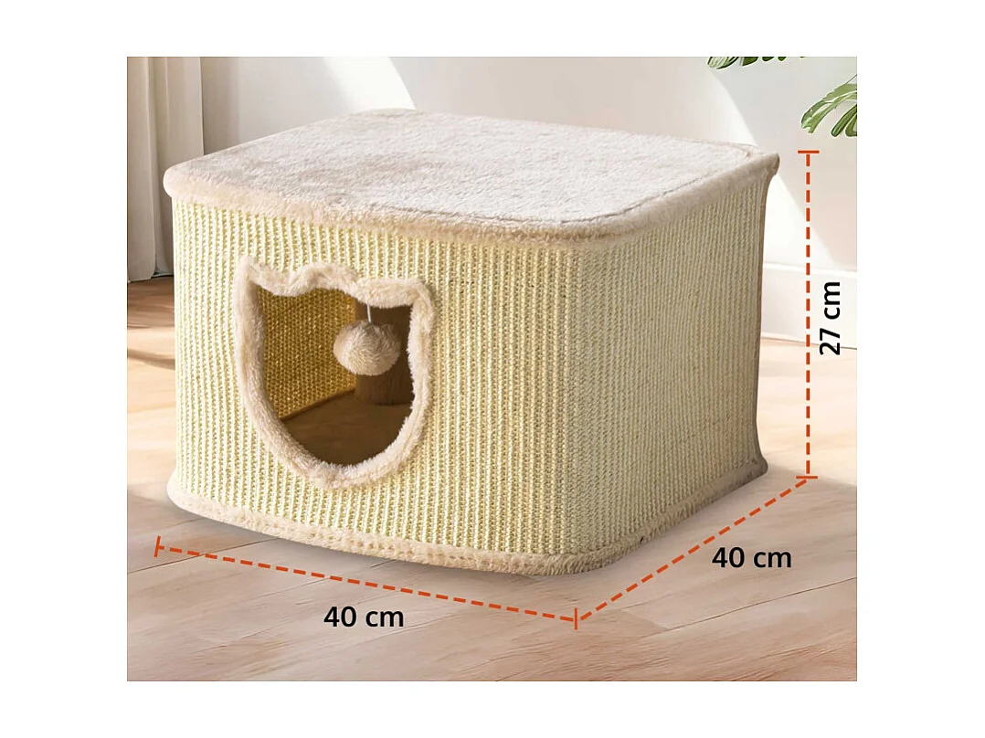 Maison pour chats avec griffoirs en sisal Beige 40x40x27cm