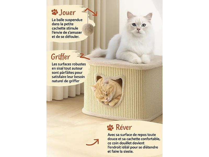 Maison pour chats avec griffoirs en sisal Beige 40x40x27cm