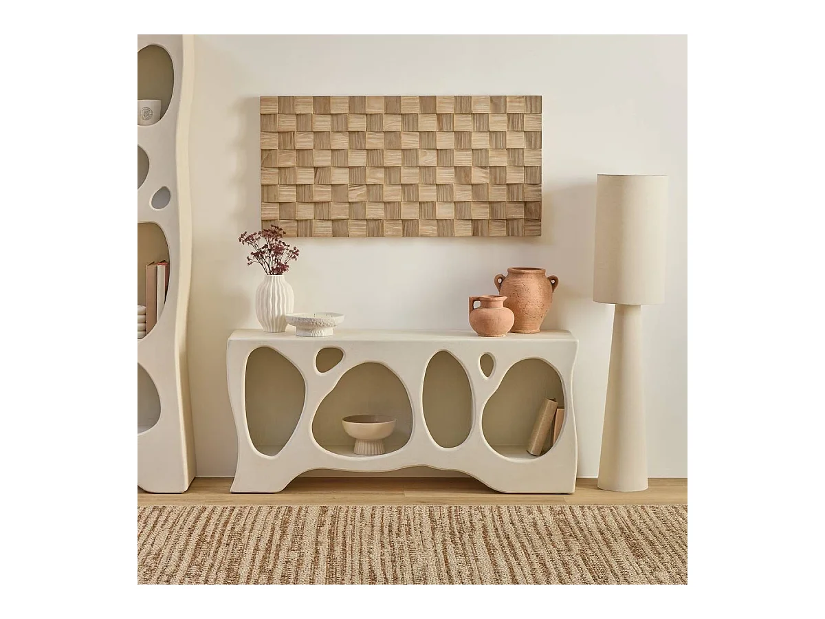 buffet meuble bas 4 niches coloris ivoire - Longueur 137 x Profondeur 36 x Hauteur 61,5 cm