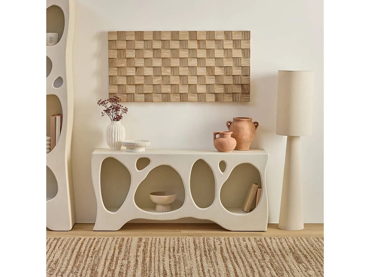 buffet meuble bas 4 niches coloris ivoire - Longueur 137 x Profondeur 36 x Hauteur 61,5 cm