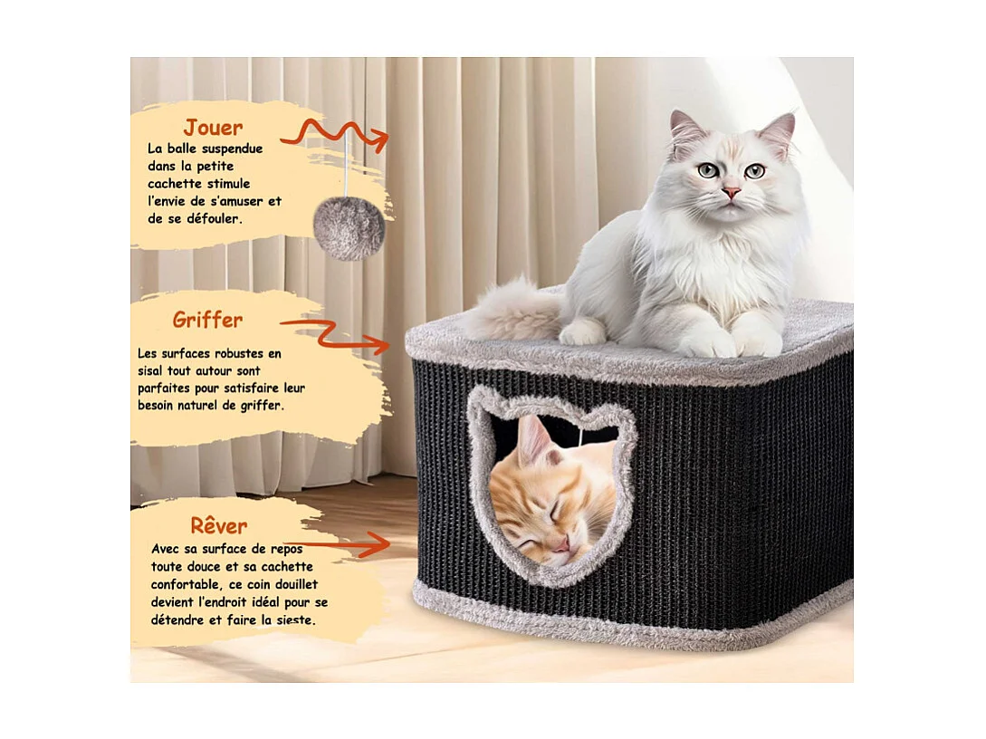Maison pour chats avec griffoirs en sisal Noir 40x40x27cm
