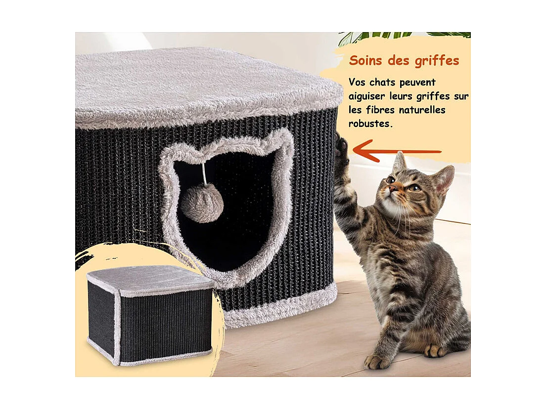Maison pour chats avec griffoirs en sisal Noir 40x40x27cm