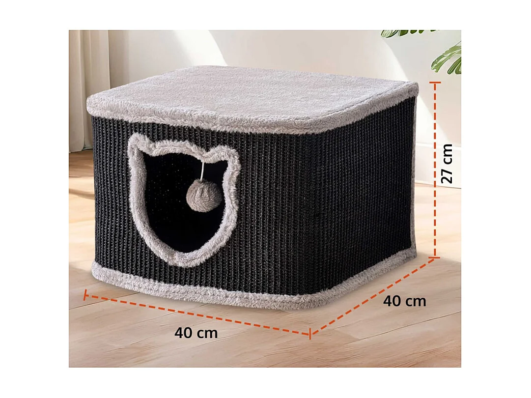 Maison pour chats avec griffoirs en sisal Noir 40x40x27cm