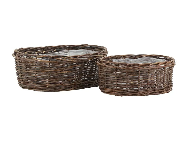 Corbeilles ovales en osier brut marron (lot de 2)