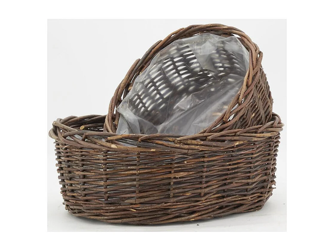 Corbeilles ovales en osier brut marron (lot de 2)