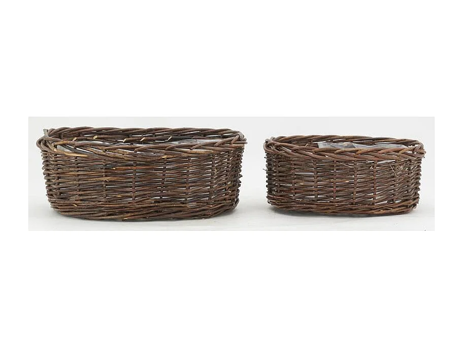 Corbeilles ovales en osier brut marron (lot de 2)