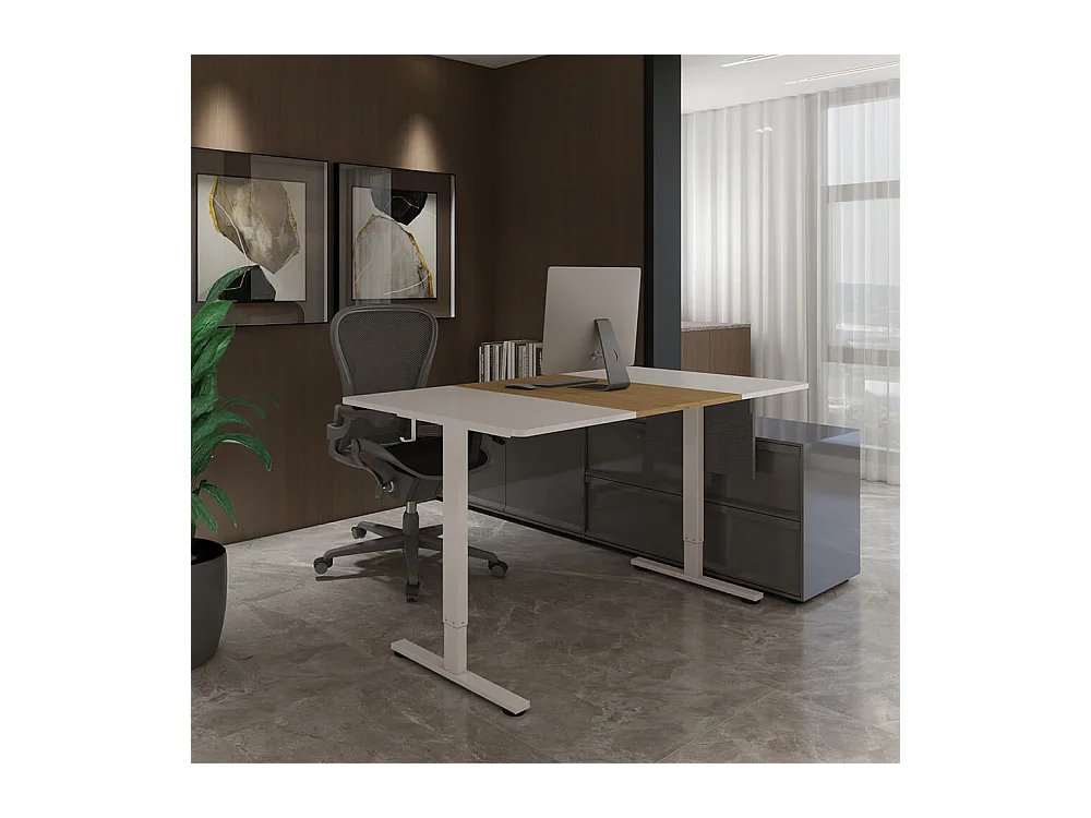 Home Deluxe Bureau ELMO réglable en hauteur avec support PC blanc/bois 120 x 60 cm