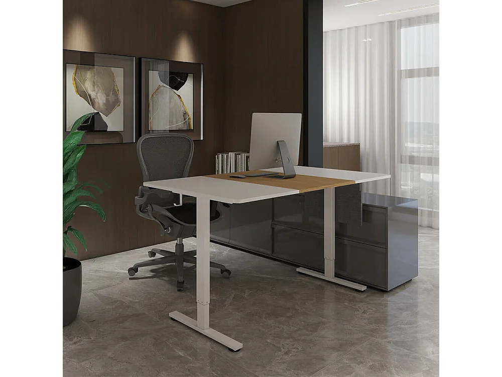 Home Deluxe Bureau ELMO réglable en hauteur avec support PC blanc/bois 120 x 60 cm