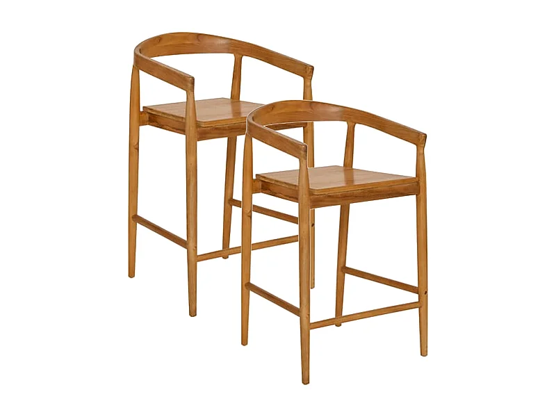 Lot de 2 Tabourets de bar en Teck - Longueur 55,5 x Profondeur 56 x Hauteur 95 cm