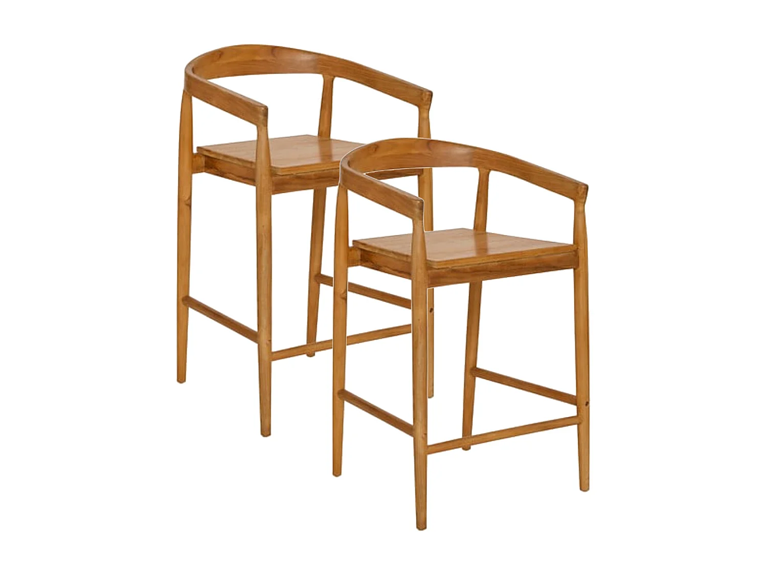 Lot de 2 Tabourets de bar en Teck - Longueur 55,5 x Profondeur 56 x Hauteur 95 cm