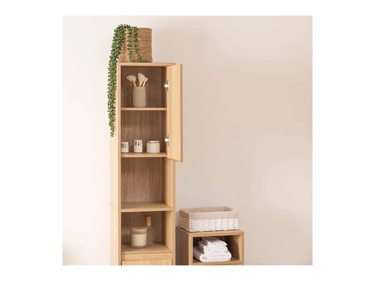 Colonne de rangement SDB 2 portes coloris effet bois clair - Longueur 30 x largeur 30 x Hauteur 170 cm