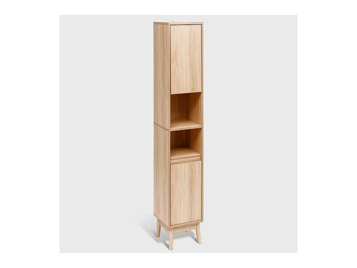 Colonne de rangement SDB 2 portes coloris effet bois clair - Longueur 30 x largeur 30 x Hauteur 170 cm