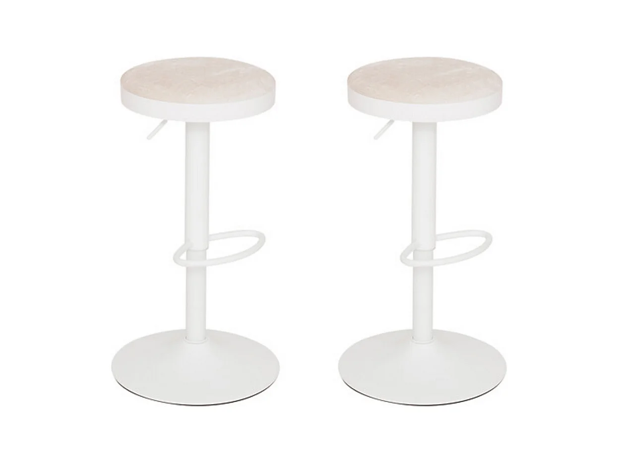 Lot de 2 Tabouret de bar ajustable et pivotant coloris blanc et ivoire- Diamètre 41,5 x Hauteur 76 cm