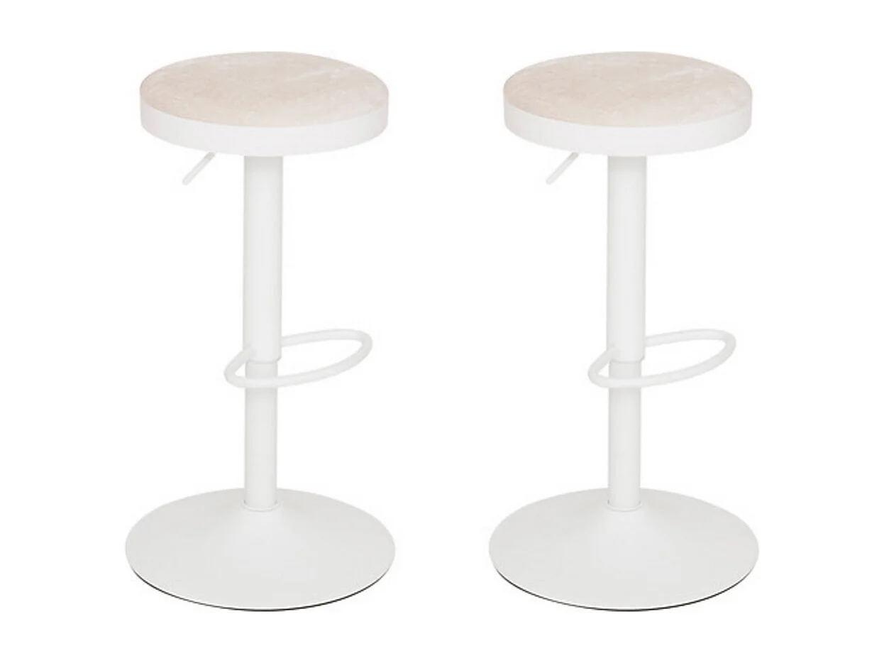 Lot de 2 Tabouret de bar ajustable et pivotant coloris blanc et ivoire- Diamètre 41,5 x Hauteur 76 cm