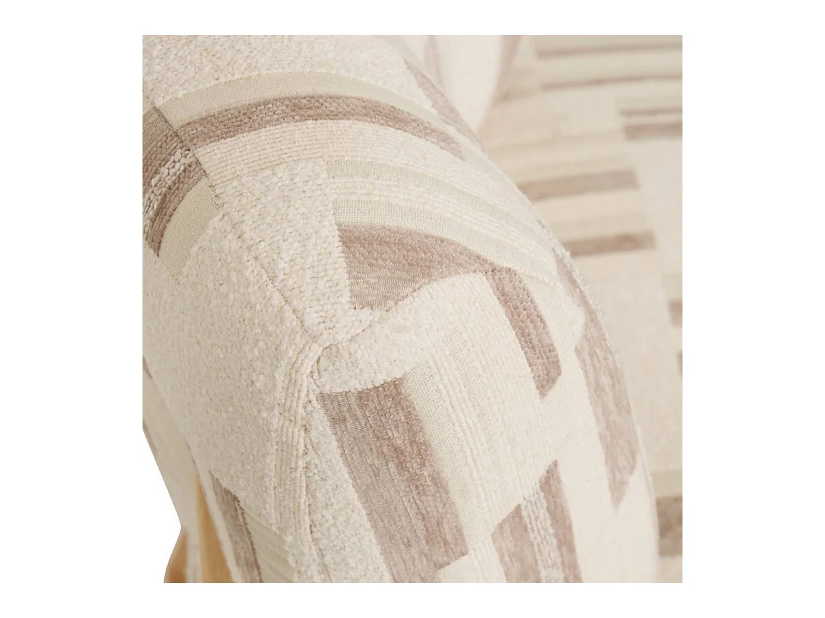 Fauteuil chenille rembourré à motifs avec pieds bois effet naturel - Longueur 63 x Profondeur 69 x Hauteur 72 cm