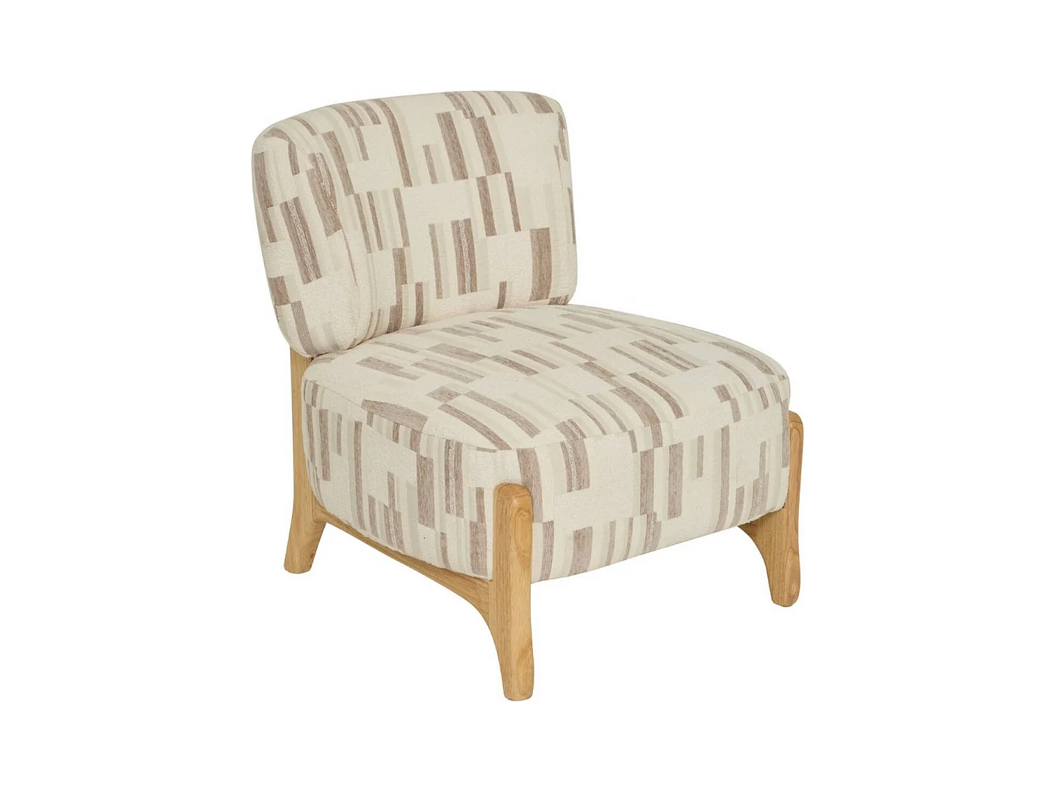 Fauteuil chenille rembourré à motifs avec pieds bois effet naturel - Longueur 63 x Profondeur 69 x Hauteur 72 cm