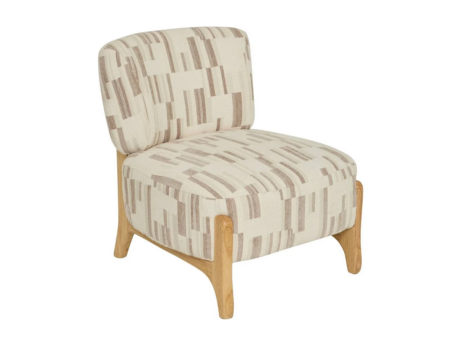 Fauteuil chenille rembourré à motifs avec pieds bois effet naturel - Longueur 63 x Profondeur 69 x Hauteur 72 cm