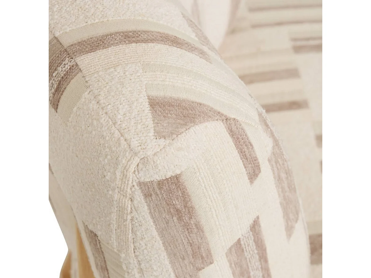 Fauteuil chenille rembourré à motifs avec pieds bois effet naturel - Longueur 63 x Profondeur 69 x Hauteur 72 cm