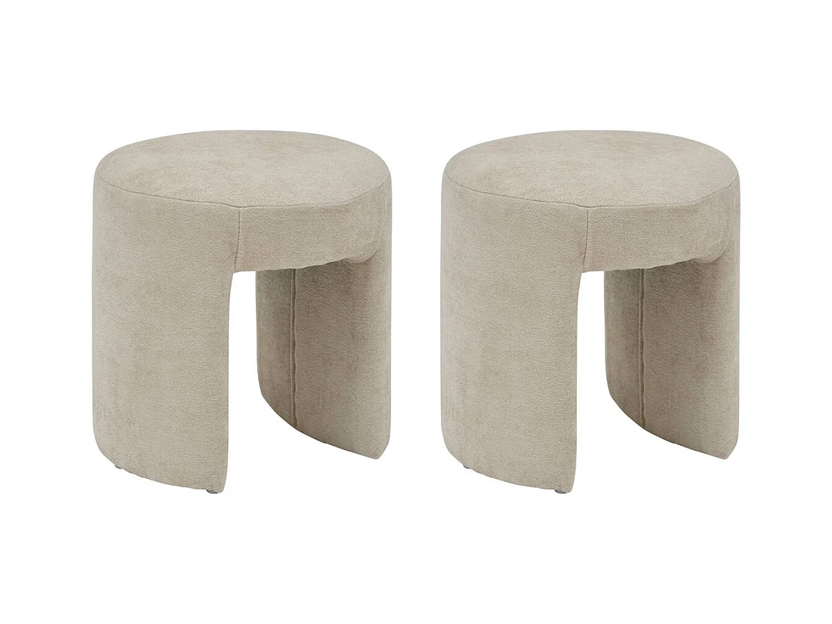 Lot de 2 Tabourets pouf revêtu en tissu Beige - Longueur 38 x Profondeur 38 x Hauteur 38 cm
