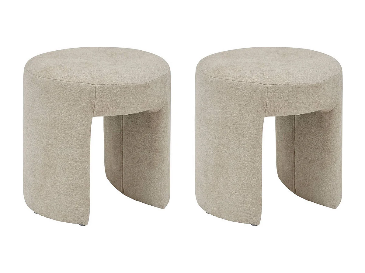 Lot de 2 Tabourets pouf revêtu en tissu Beige - Longueur 38 x Profondeur 38 x Hauteur 38 cm