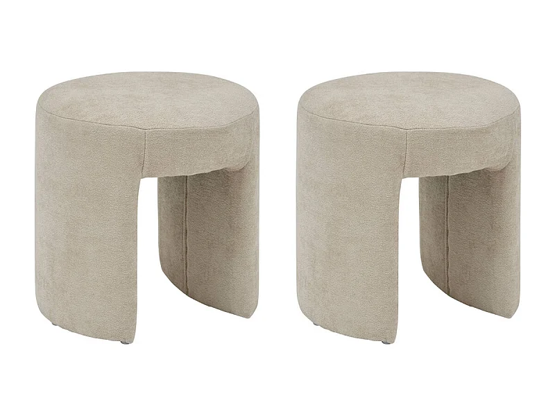 Lot de 2 Tabourets pouf revêtu en tissu Beige - Longueur 38 x Profondeur 38 x Hauteur 38 cm