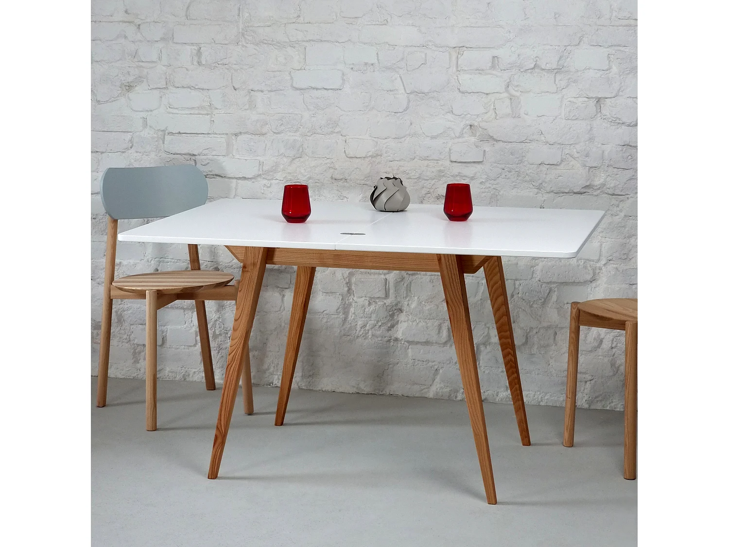 Table à manger extensible 90x65 Envelope Bleu Doux Chêne