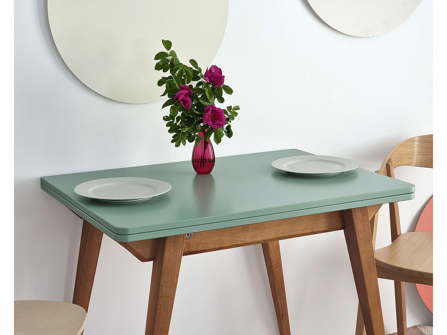 Table à manger extensible 90x65 Envelope Bleu Doux Chêne