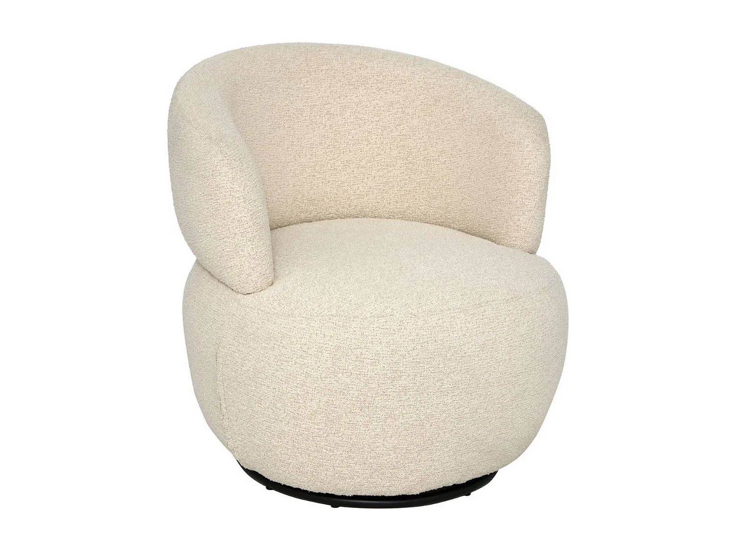 Fauteuil pivotant rembourré bouclette coloris ivoire - Longueur 73,5 x Profondeur 71,5 x Hauteur 72,5 cm
