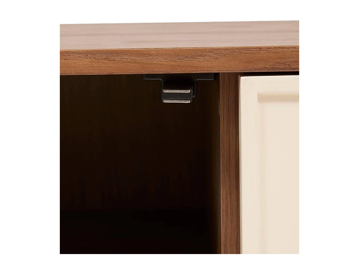 Meuble TV buffet bas 2 portes et 1 tiroir coloris Marron/Beige - Longueur 140 x Profondeur 40 x Hauteur 50,5 cm