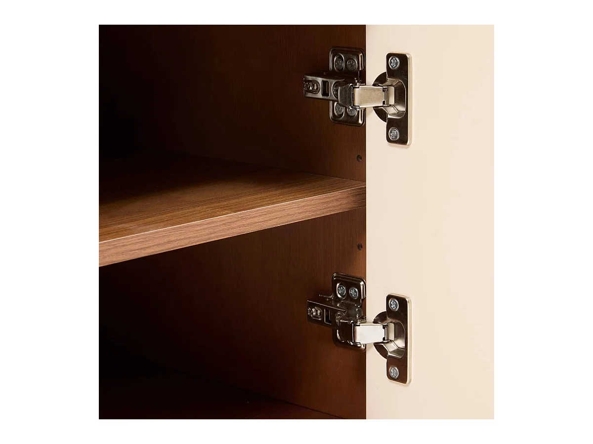 Meuble TV buffet bas 2 portes et 1 tiroir coloris Marron/Beige - Longueur 140 x Profondeur 40 x Hauteur 50,5 cm