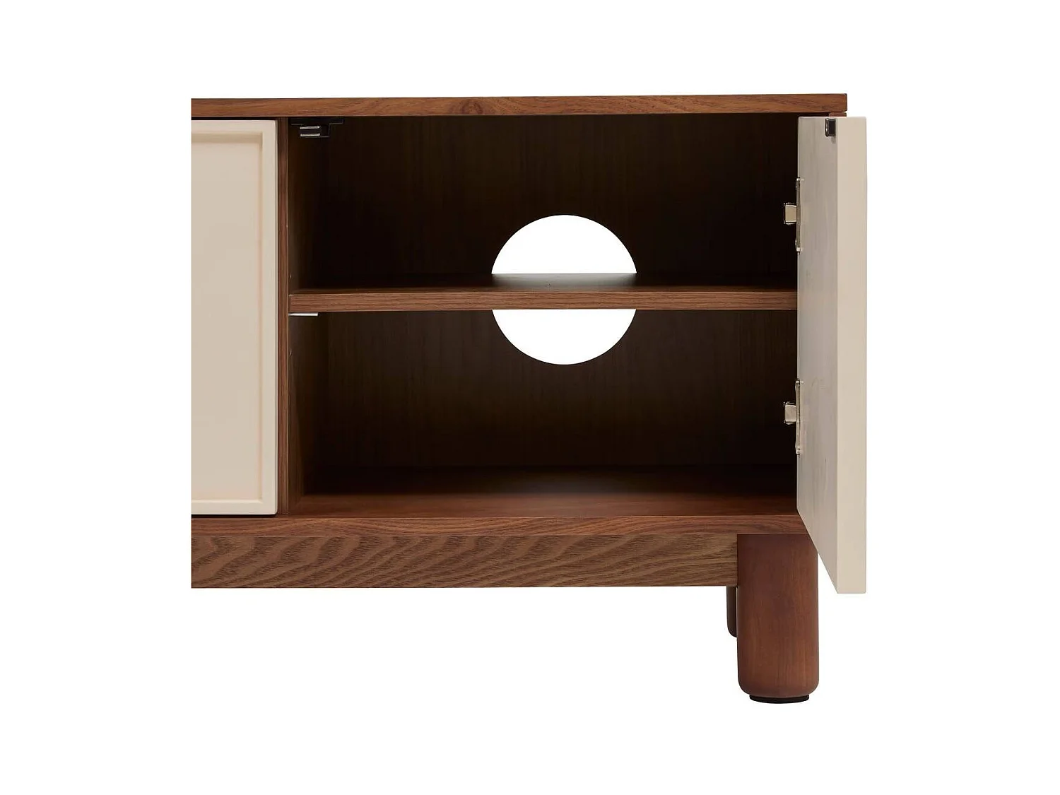 Meuble TV buffet bas 2 portes et 1 tiroir coloris Marron/Beige - Longueur 140 x Profondeur 40 x Hauteur 50,5 cm