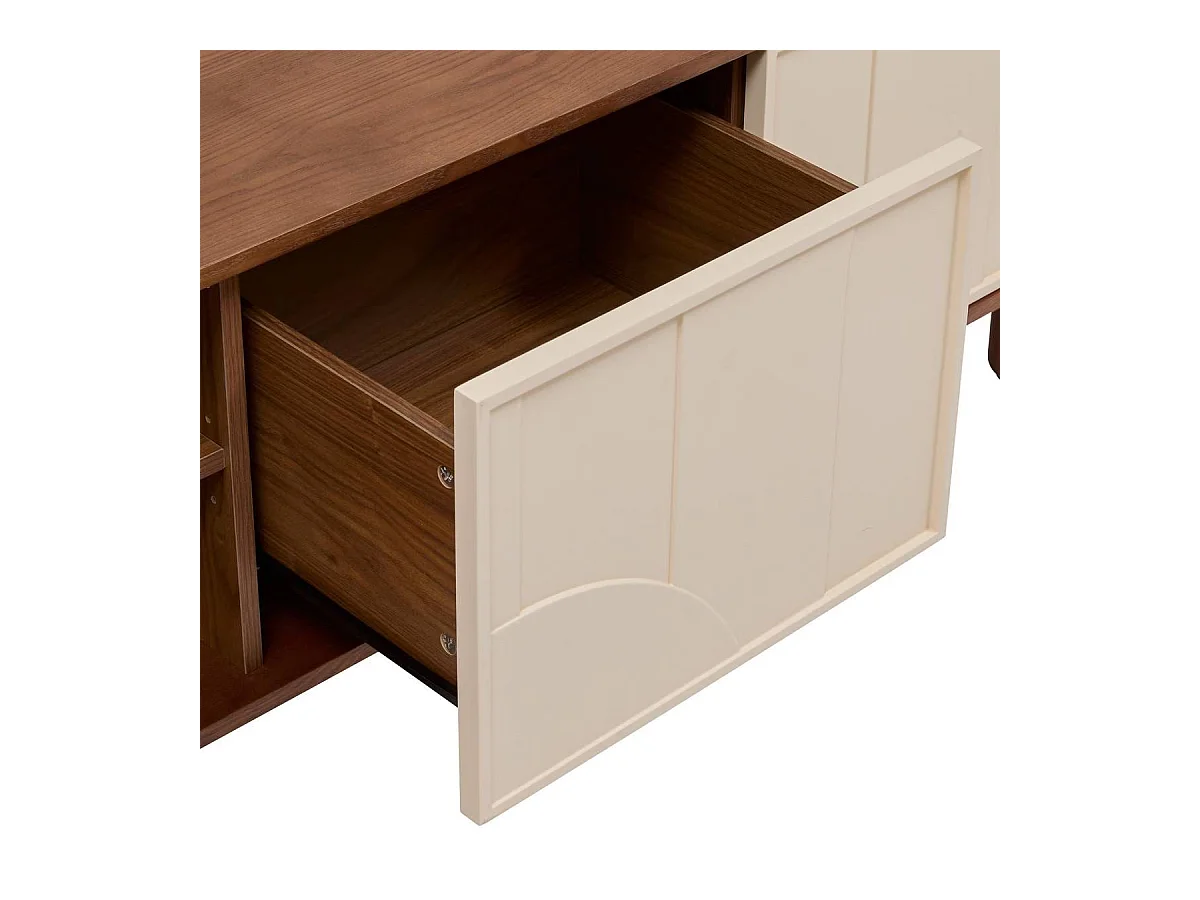 Meuble TV buffet bas 2 portes et 1 tiroir coloris Marron/Beige - Longueur 140 x Profondeur 40 x Hauteur 50,5 cm