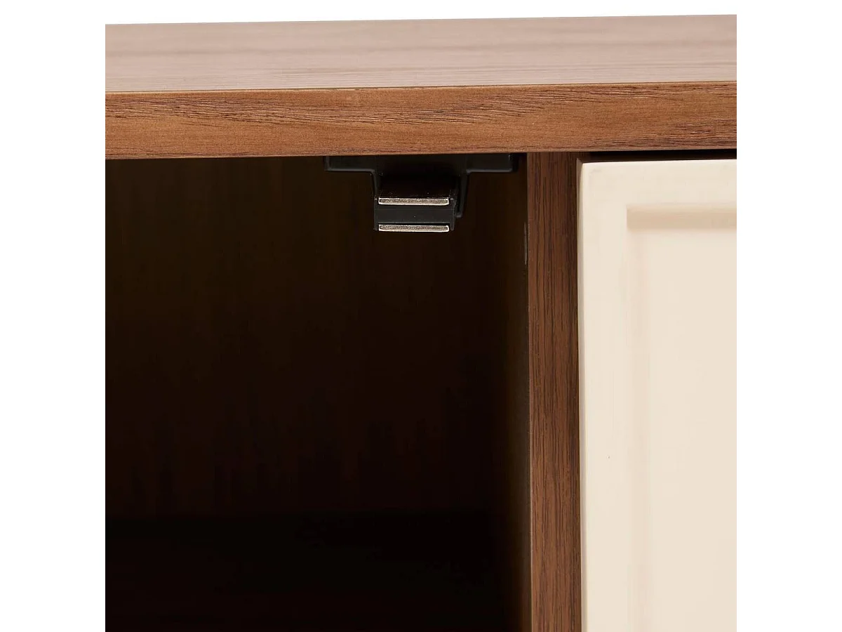 Meuble TV buffet bas 2 portes et 1 tiroir coloris Marron/Beige - Longueur 140 x Profondeur 40 x Hauteur 50,5 cm