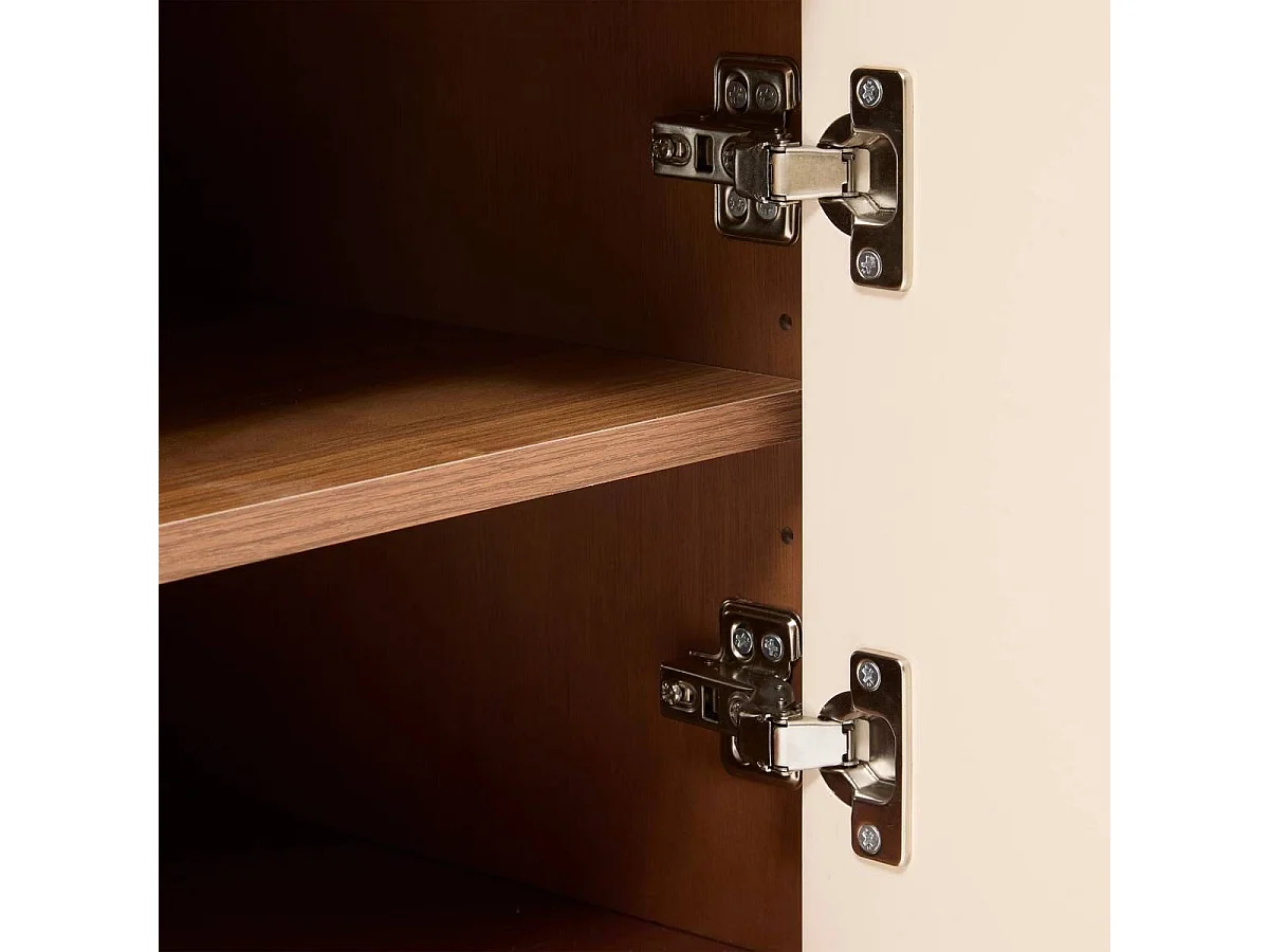 Meuble TV buffet bas 2 portes et 1 tiroir coloris Marron/Beige - Longueur 140 x Profondeur 40 x Hauteur 50,5 cm