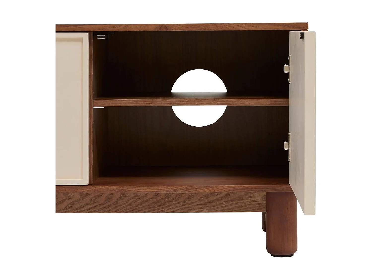 Meuble TV buffet bas 2 portes et 1 tiroir coloris Marron/Beige - Longueur 140 x Profondeur 40 x Hauteur 50,5 cm
