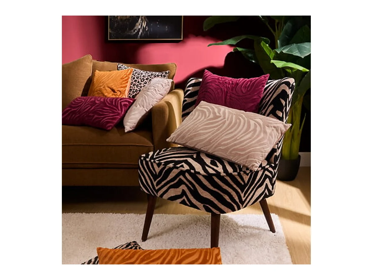 Fauteuil de salon imprimé zèbre - Longueur 68,5 x Profondeur 68,5 x Hauteur 80 cm