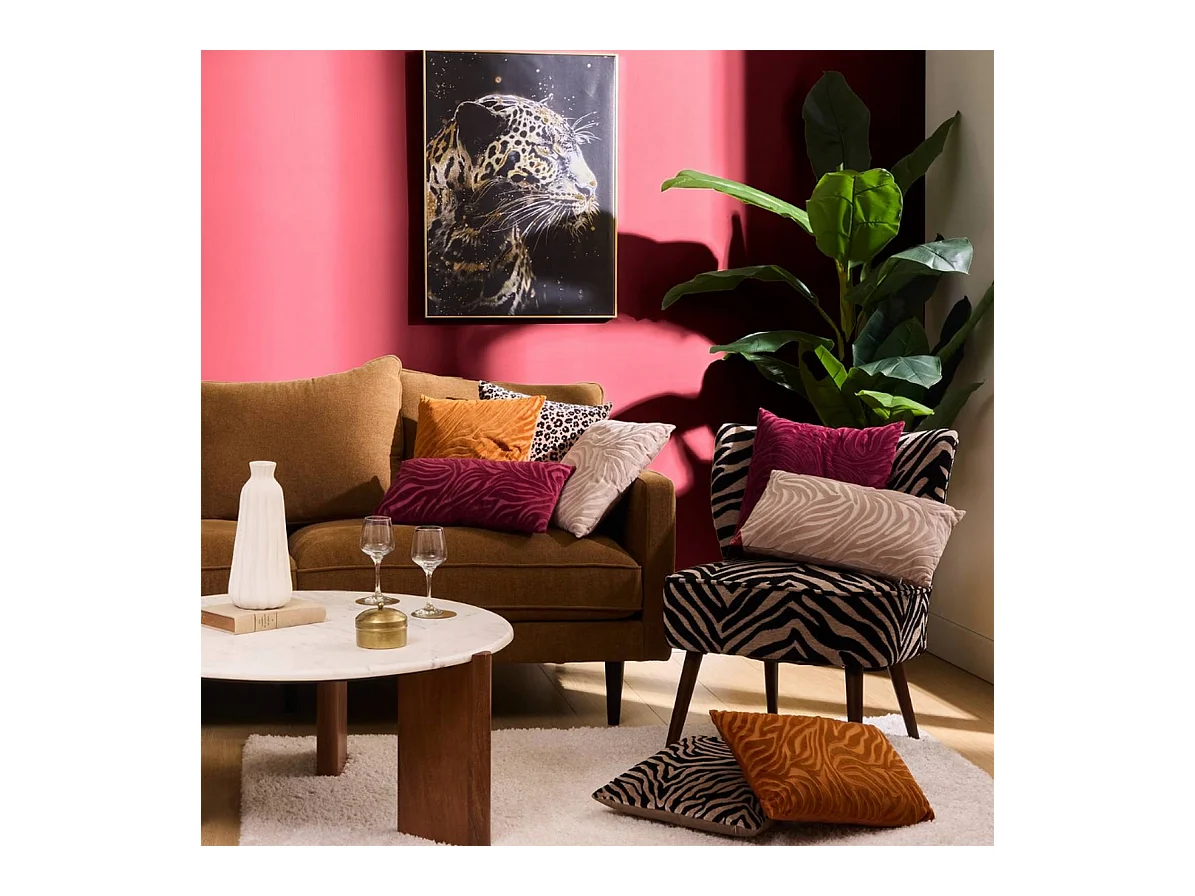 Fauteuil de salon imprimé zèbre - Longueur 68,5 x Profondeur 68,5 x Hauteur 80 cm