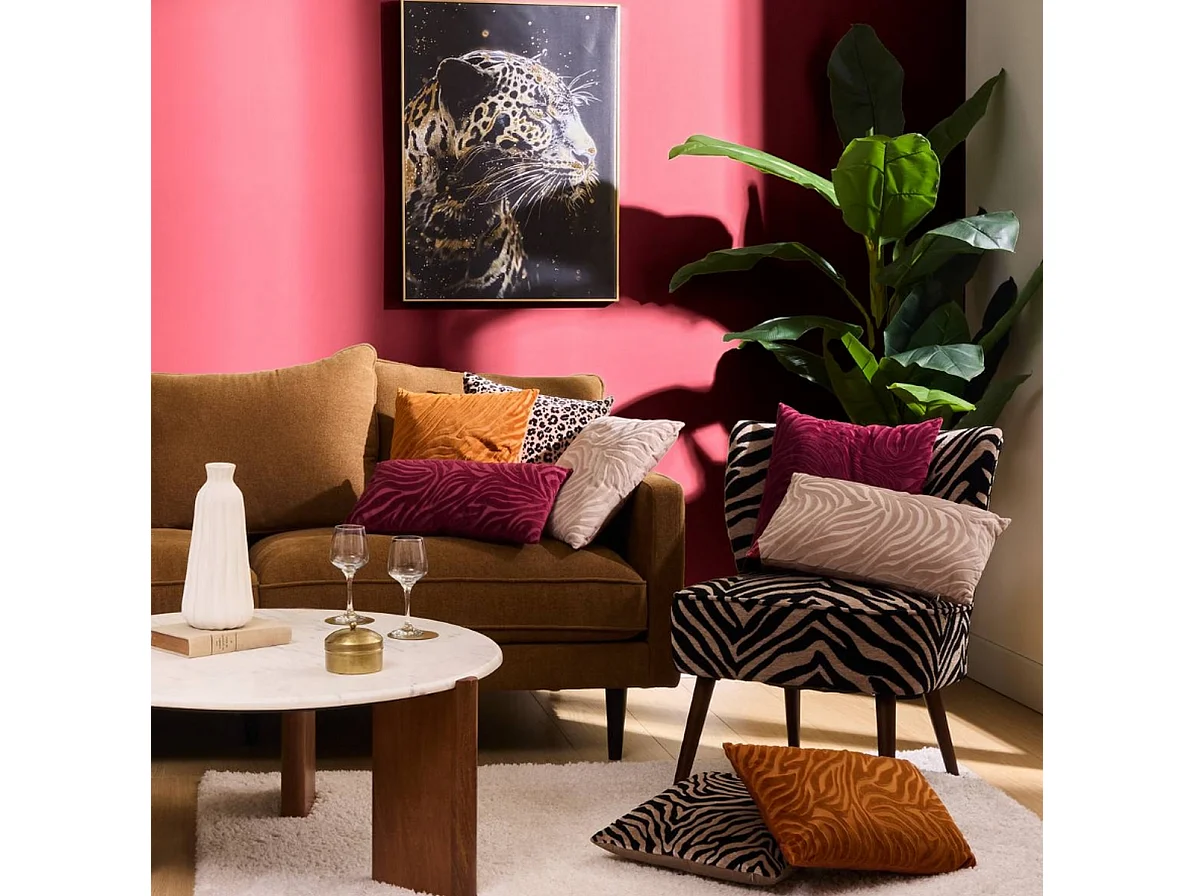 Fauteuil de salon imprimé zèbre - Longueur 68,5 x Profondeur 68,5 x Hauteur 80 cm